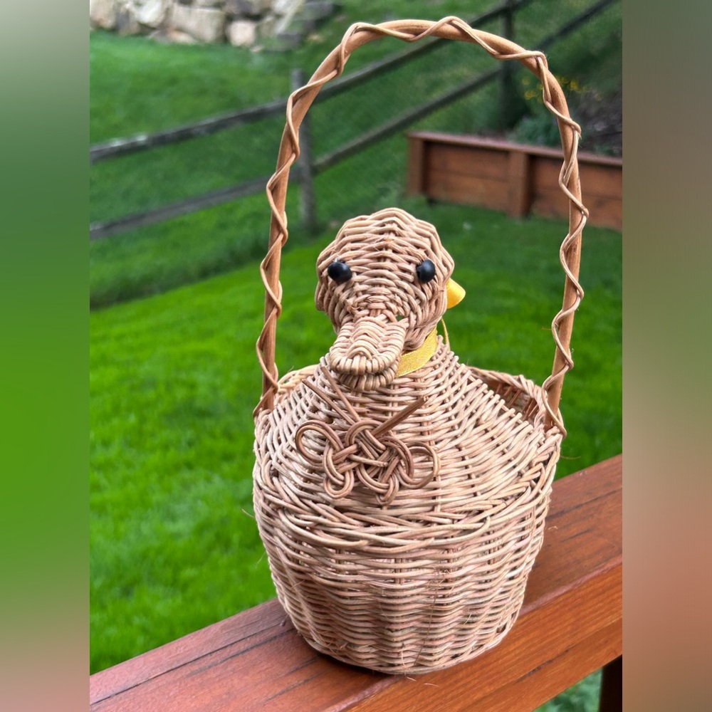 Vtg Natural Woven Small Duck Basket Tan Chicken Bird Country Farmhouse